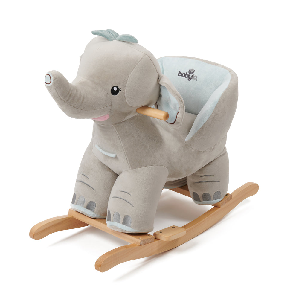 Babylo Rocking Elephant With Sound - Grey On Wooden Rocket