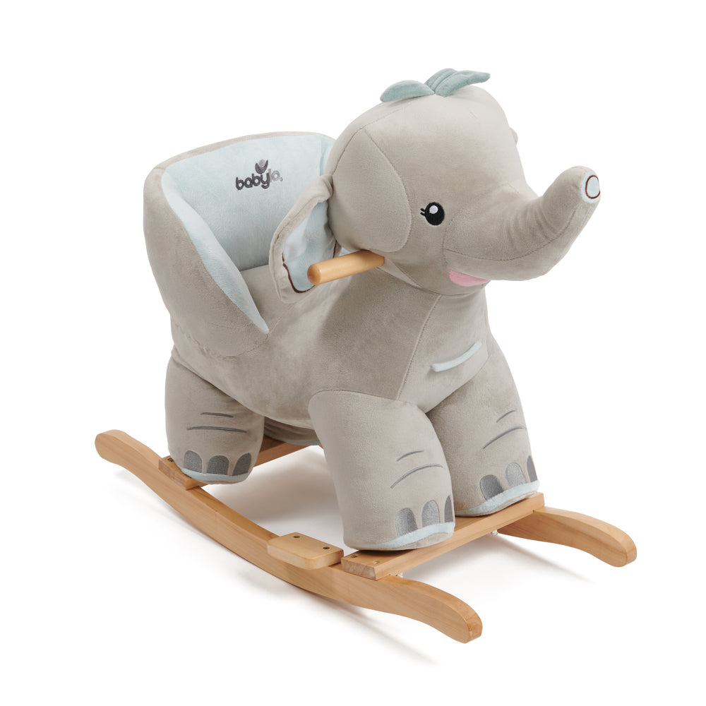 Babylo Rocking Elephant With Sound - Grey On Wooden Rocket