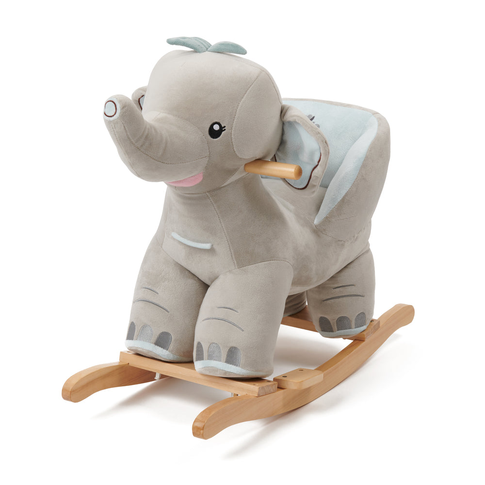 Babylo Rocking Elephant With Sound - Grey On Wooden Rocket