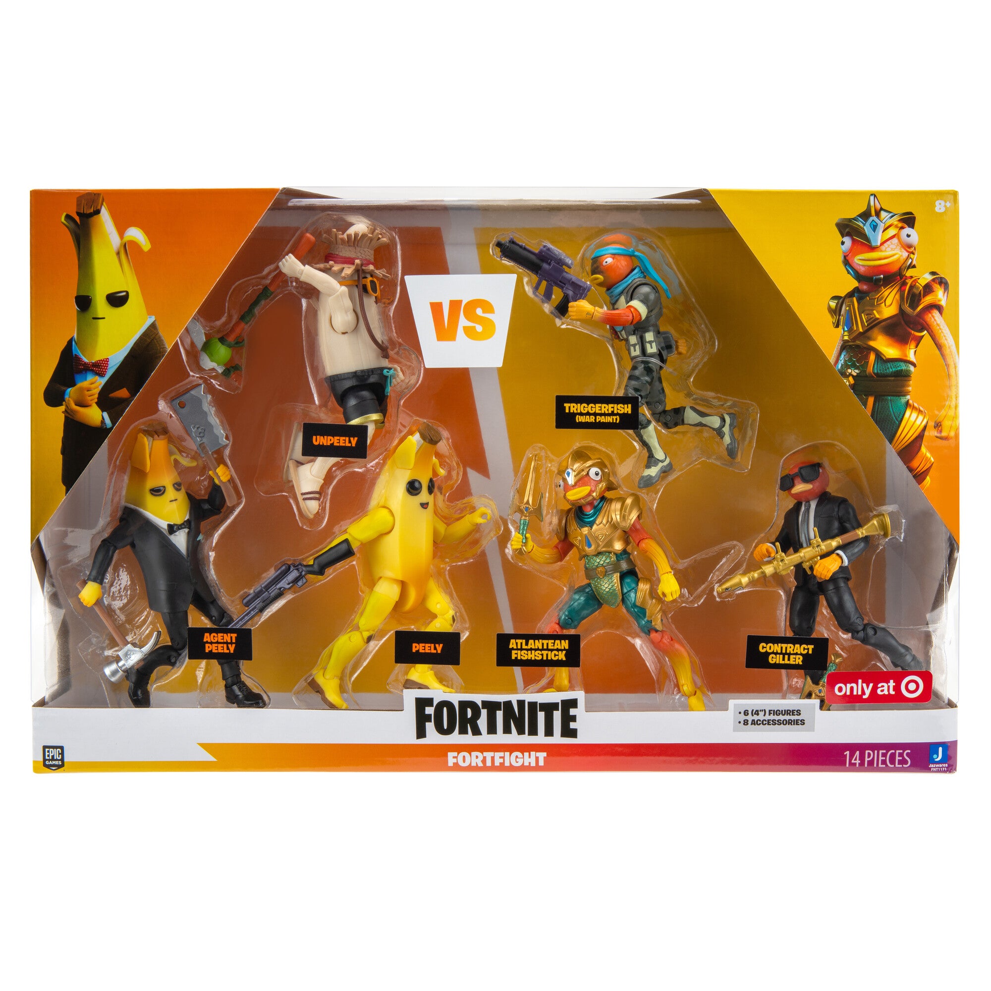 Fortnite Peely Vs. Fishstick 6 Pack - Six 4-Inch Articulated Figures With Weapons And Harvesting Tools