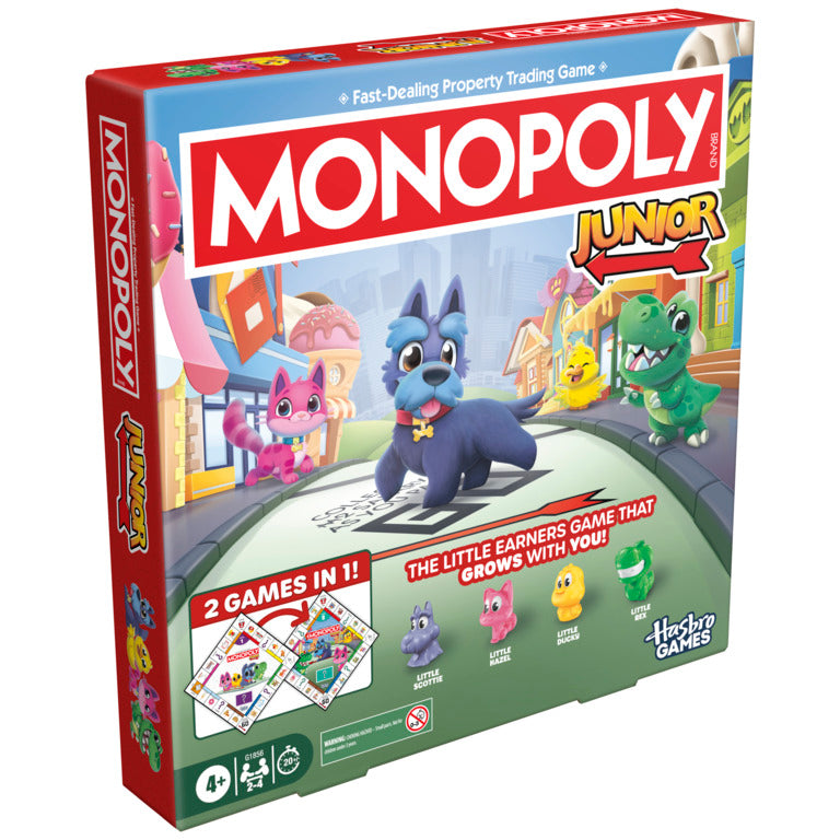 Monopoly Junior Board Game (2026) 2 Games In 1 2-Sided Board Preschool Game For Kids 4+