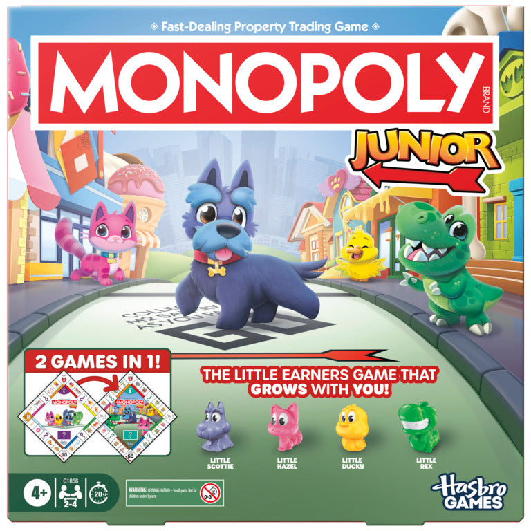 Monopoly Junior Board Game (2026) 2 Games In 1 2-Sided Board Preschool Game For Kids 4+