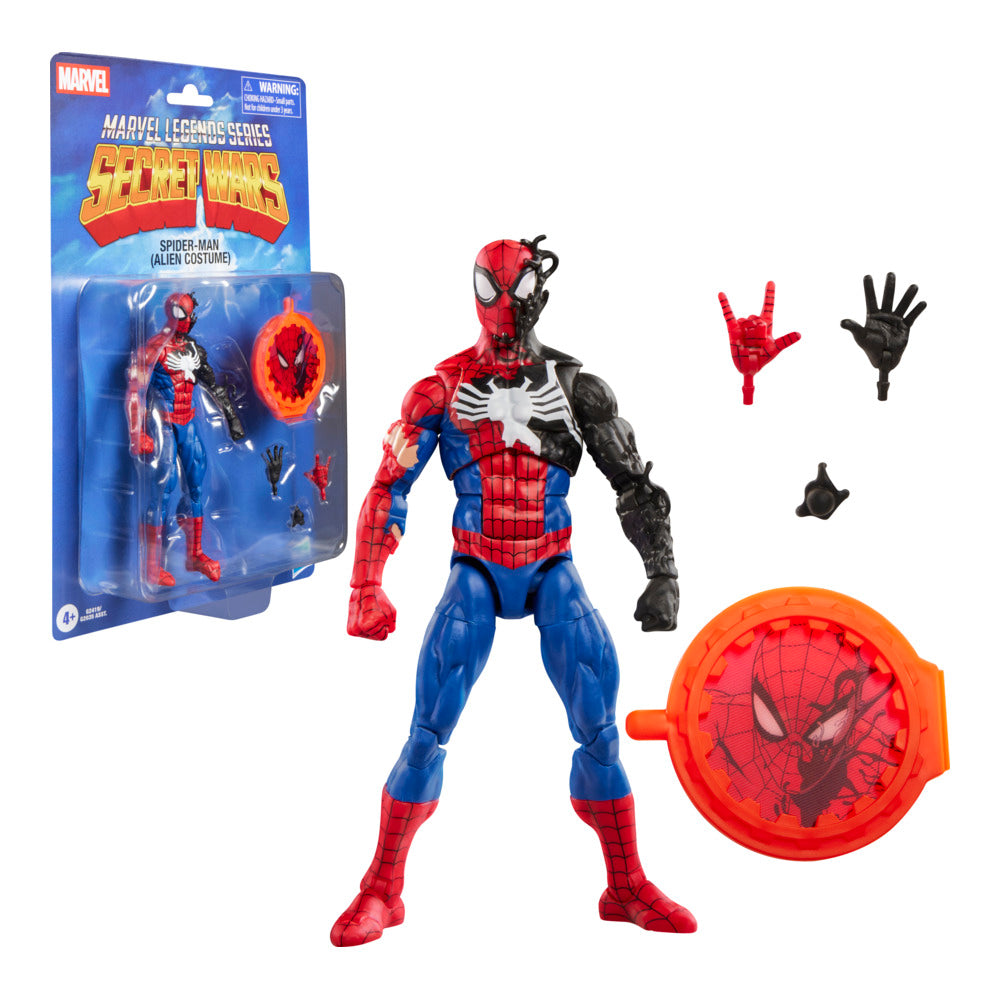 Marvel Legends Series Secret Wars Spider-Man (Alien Costume) Retro Marvel Comics Collectible 15-Cm Action Figure With Lenticular Shield