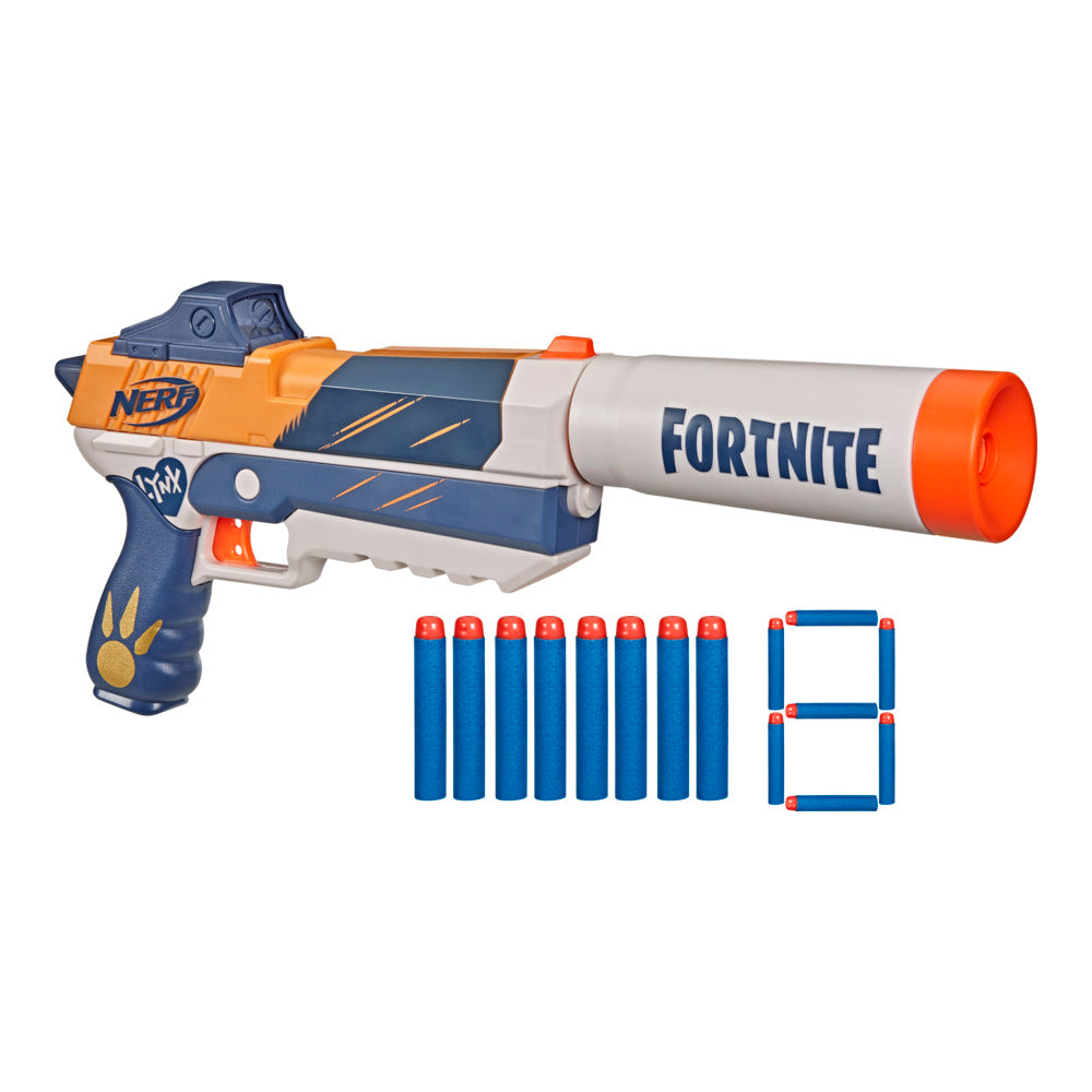 Nerf Fortnite Sp-Meowscles Dart Blaster, 3-Dart Removable Clip, 6 Nerf Elite Foam Darts, Removable Barrel