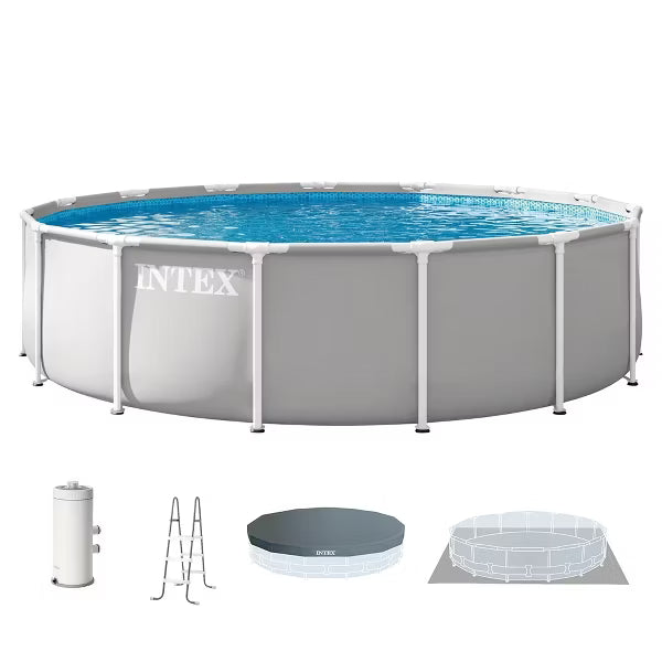 Intex 15Ft X 42In Prism Frame Pool With A Filter Pump, Ladder, Pool Cover And Ground Cloth