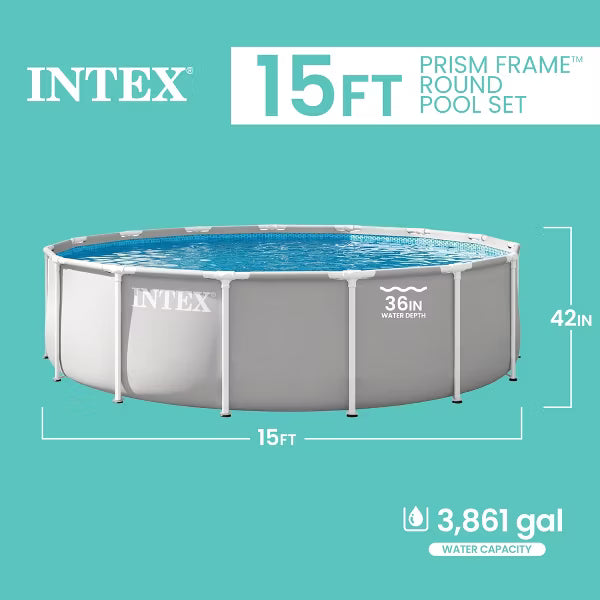 Intex 15Ft X 42In Prism Frame Pool With A Filter Pump, Ladder, Pool Cover And Ground Cloth