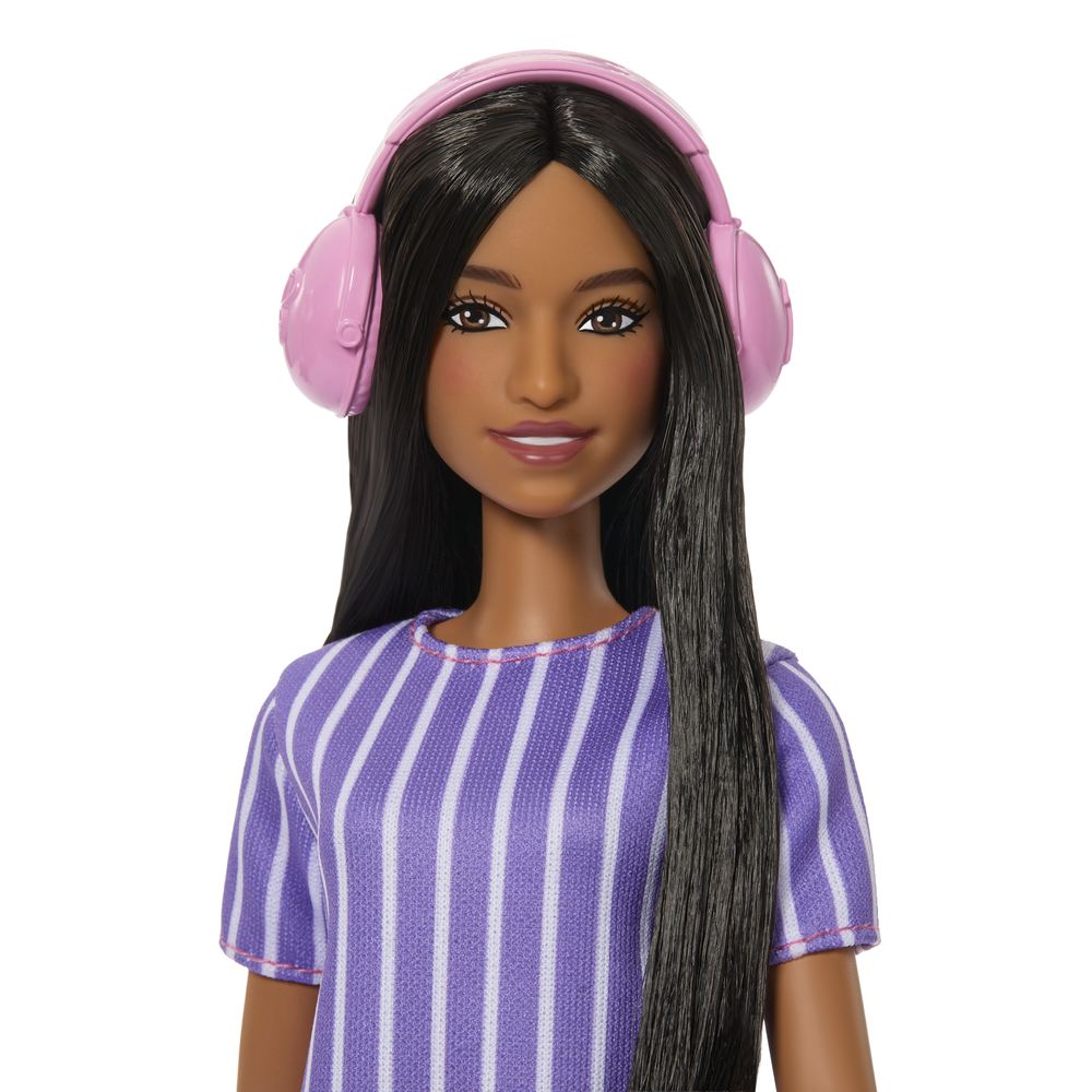 slim fit dress slacks Barbie Fashionistas Doll #245 In Purple Striped Dress, Autistic Barbie