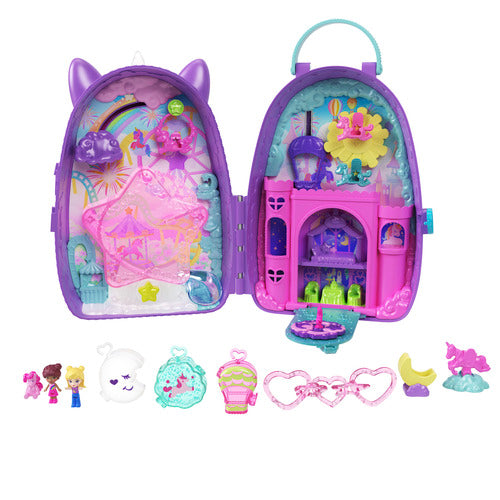 Polly Pocket Unicorn Travel Backpack Playset With 2 Micro Dolls & Fantasy Accessories