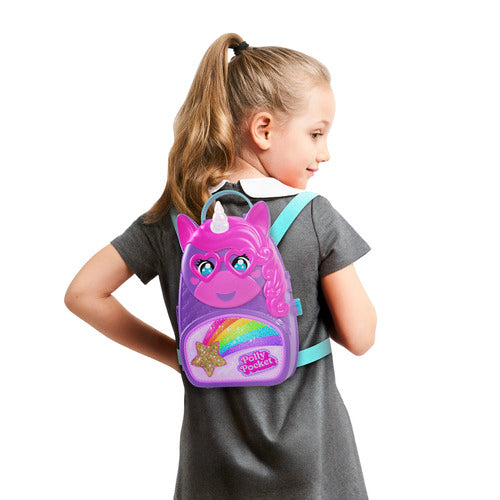 Polly Pocket Unicorn Travel Backpack Playset With 2 Micro Dolls & Fantasy Accessories