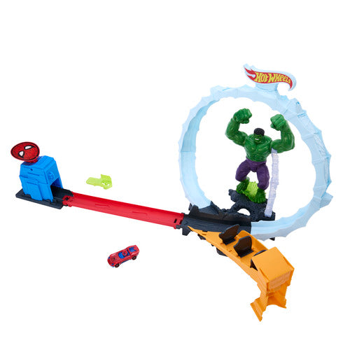 Hot Wheels Superstar Speeders Spider-Man & Hulk Smash Down Track Set