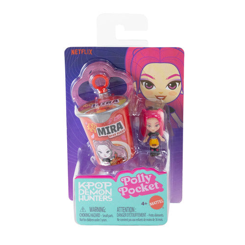 Polly Pocket X Kpop Demon Hunters Miniature Dolls, Toy Collectible Characters, Ramen Cup Keychain Assortment