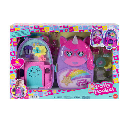 Polly Pocket Unicorn Travel Backpack Playset With 2 Micro Dolls & Fantasy Accessories