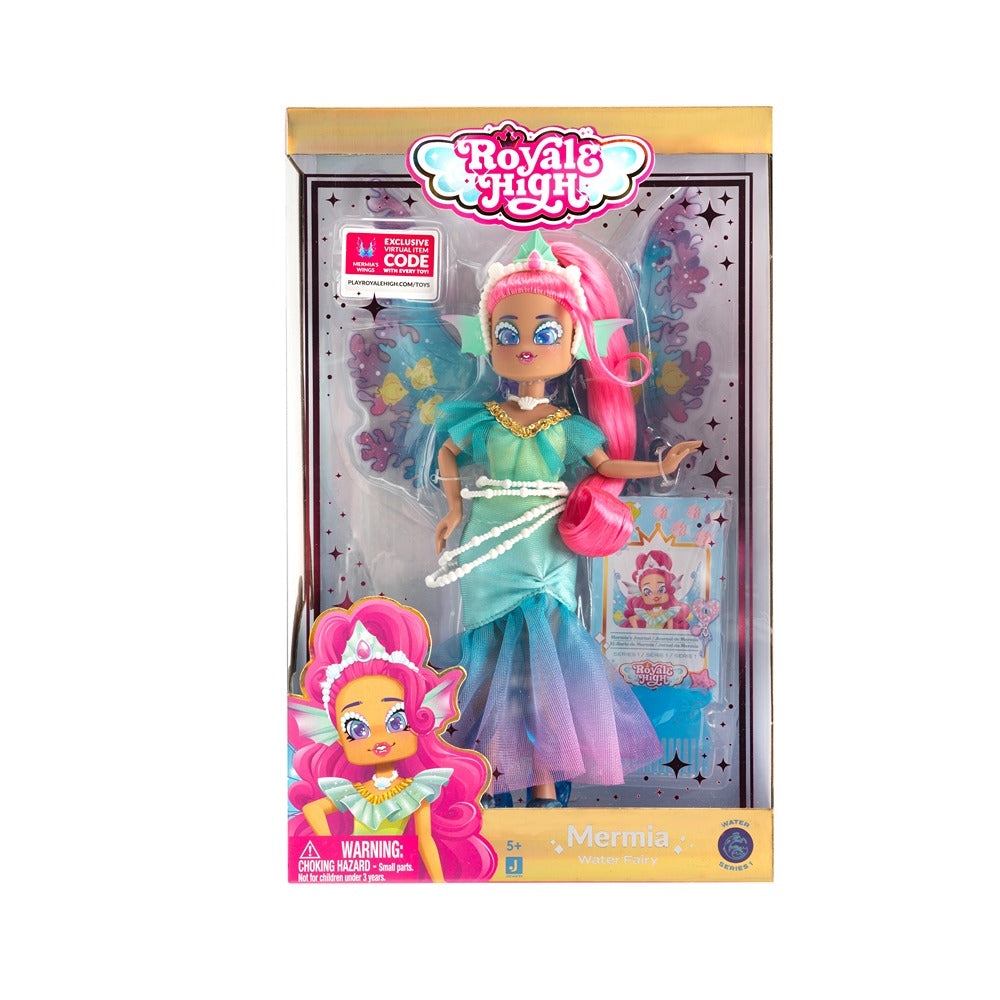 Royale High 9” Fashion Doll - Mermia The Water Fairy, Wave 1, Series 1 - Fairy Journal, Comb, And Virtual Item Code Included - Ages 5+