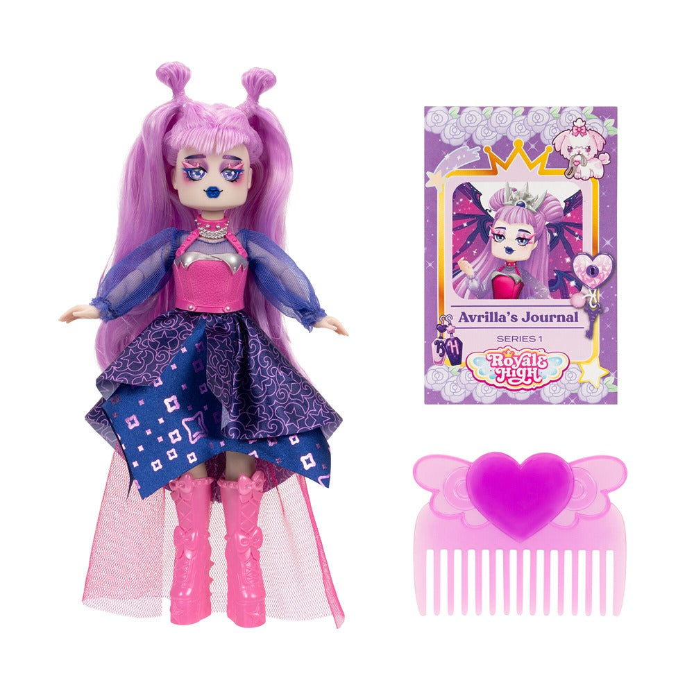 Royale High 9” Fashion Doll - Avrilla The Dark Fairy, Wave 1, Series 1 - Fairy Journal, Comb, And Virtual Item Code Included - Ages 5+