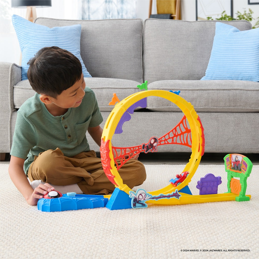 Marvel Spidey And His Amazing Friends Amazing Metals Super Loop Track Set - 28-Inch Race Track With Launcher, 360 Degree Super Loop, And Exclusive Amazing Metals Vehicle