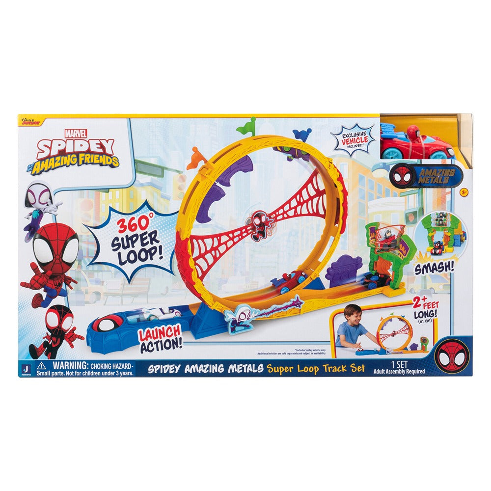 Marvel Spidey And His Amazing Friends Amazing Metals Super Loop Track Set - 28-Inch Race Track With Launcher, 360 Degree Super Loop, And Exclusive Amazing Metals Vehicle