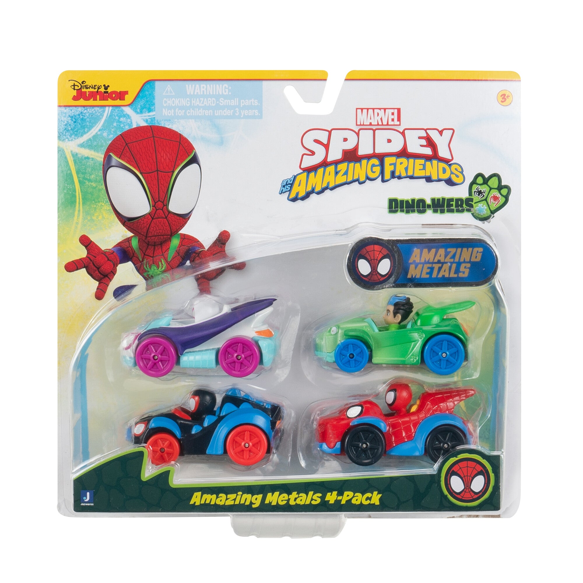 Marvel Spidey And His Amazing Friends Amazing Metals 4 Pack - Four 3-Inch Die-Cast Dino-Webs Vehicles With Built-In-Characters