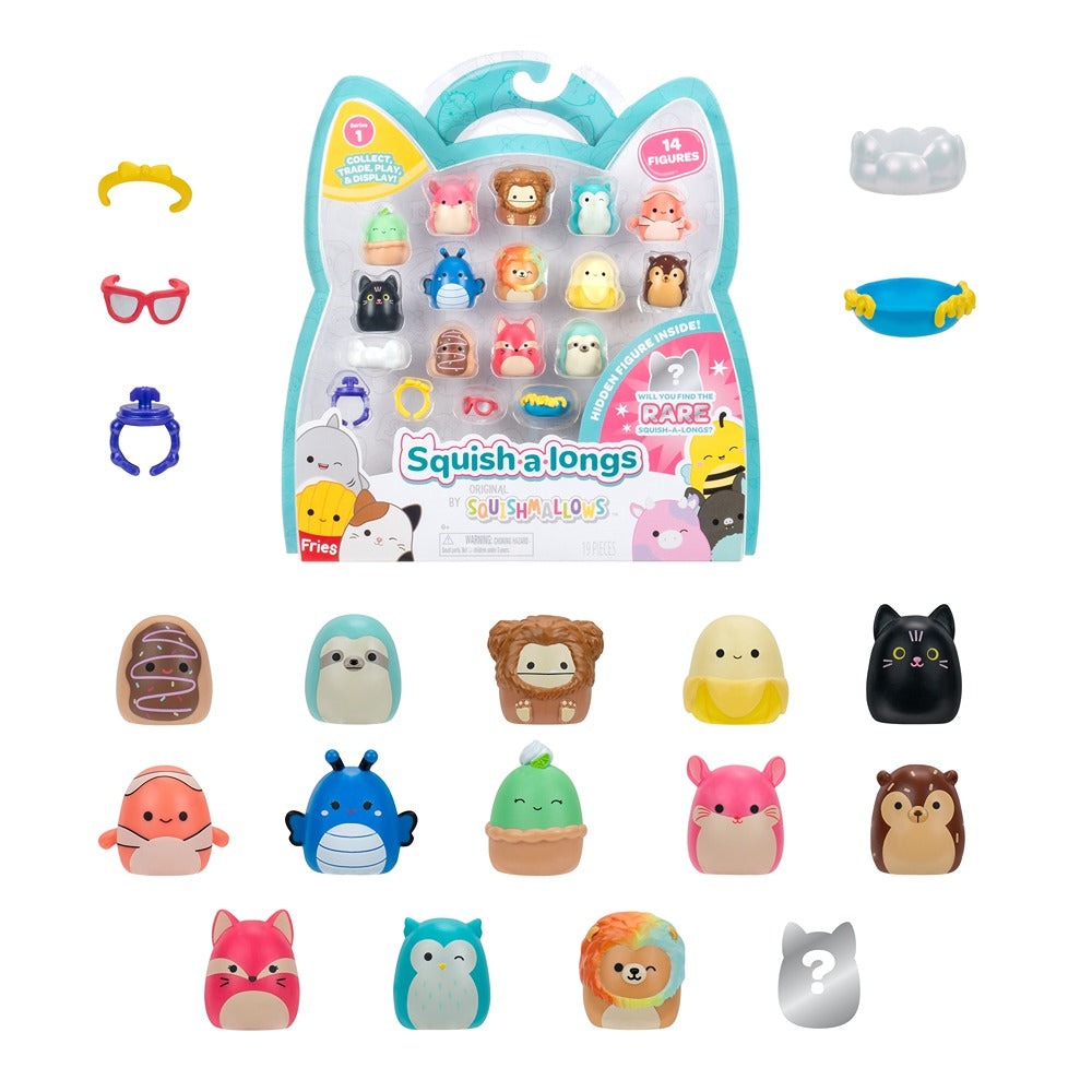 Squish-A-Longs By Original Squishmallows 14 Pack - Series 1 - (14) 1” Mini-Squish With 4 Accessories, Ring, And Collector’s Guide - Collect, Trade, & Play