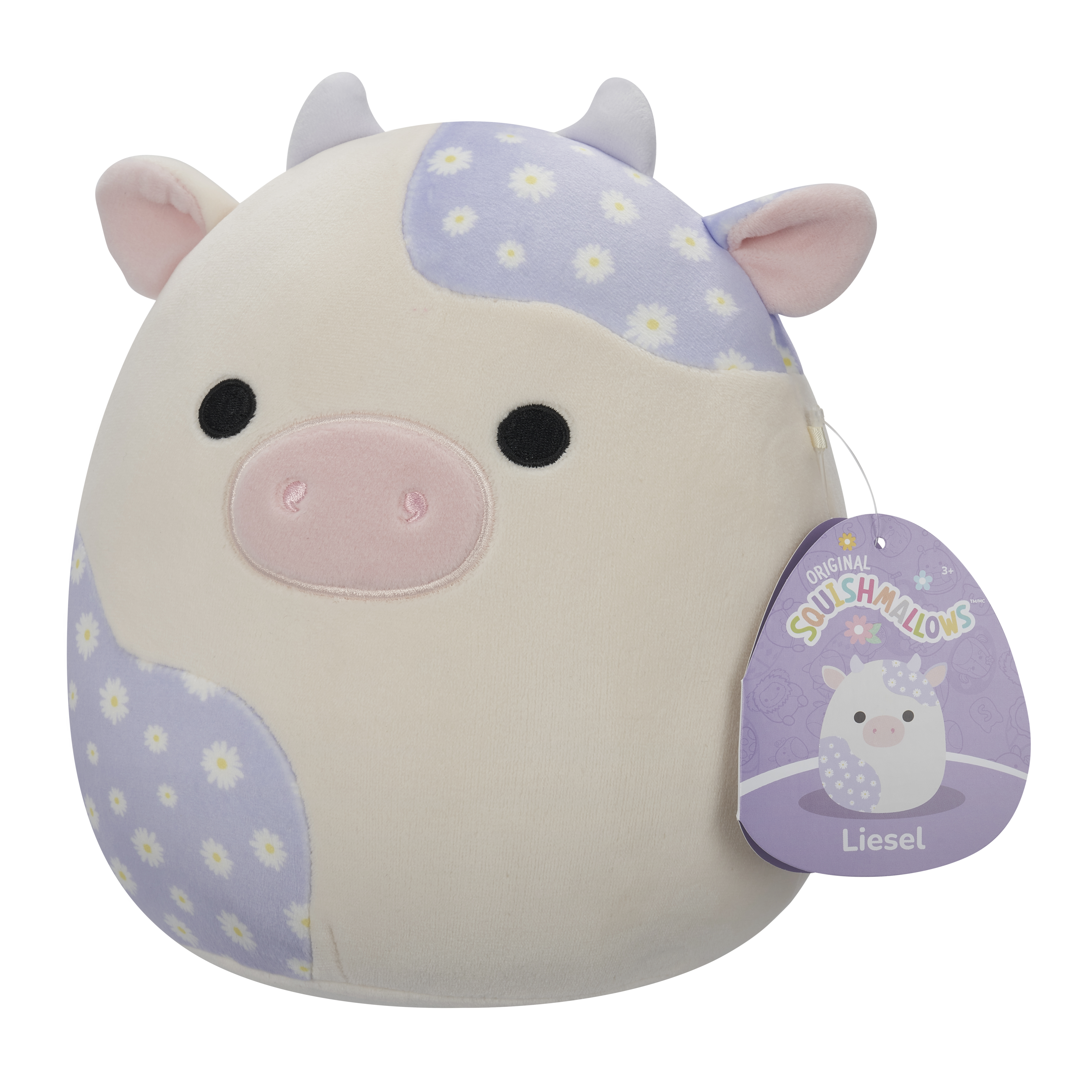 Original Squishmallows 7.5” Liesel Cream And Lavender Floral Print Cow