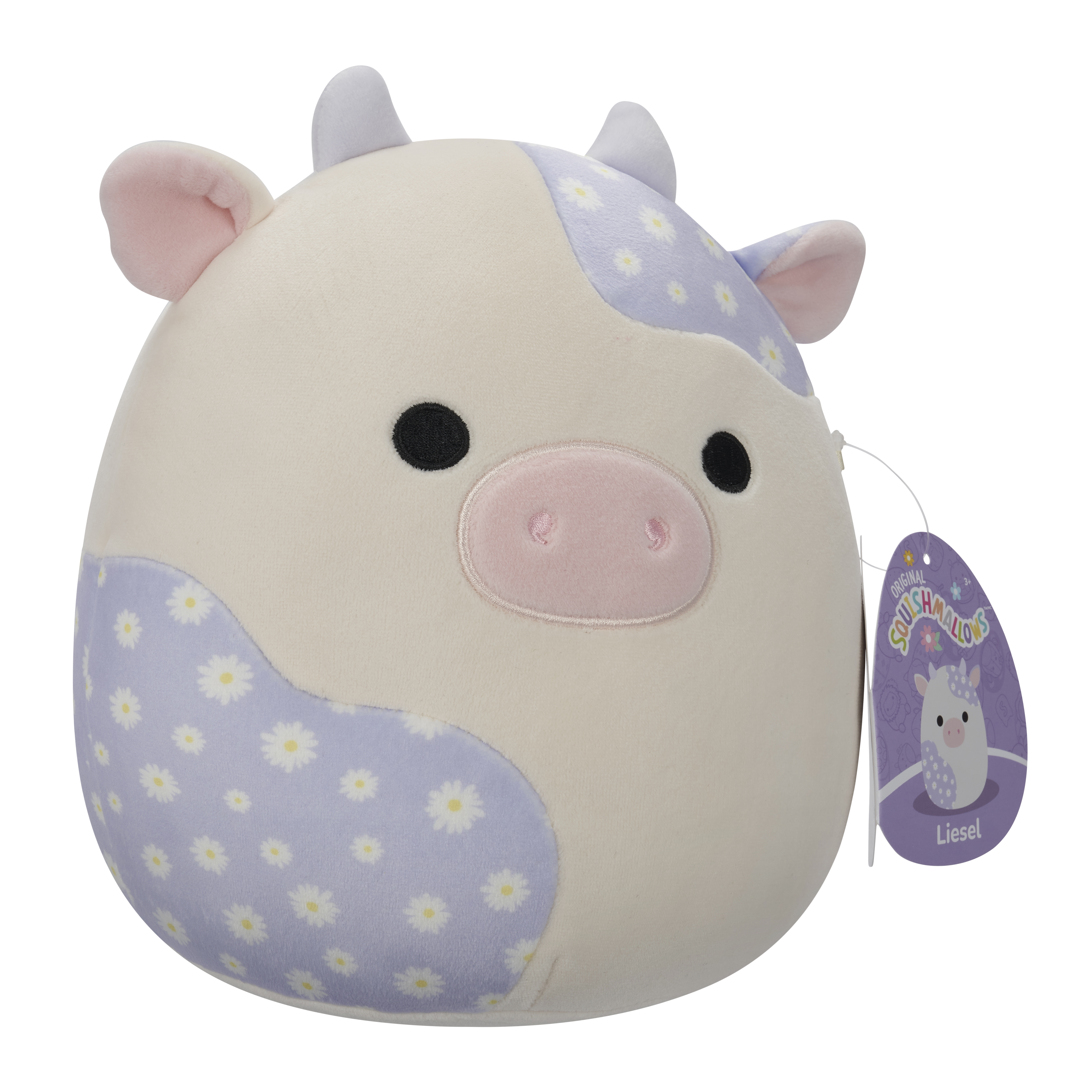 Original Squishmallows 7.5” Liesel Cream And Lavender Floral Print Cow