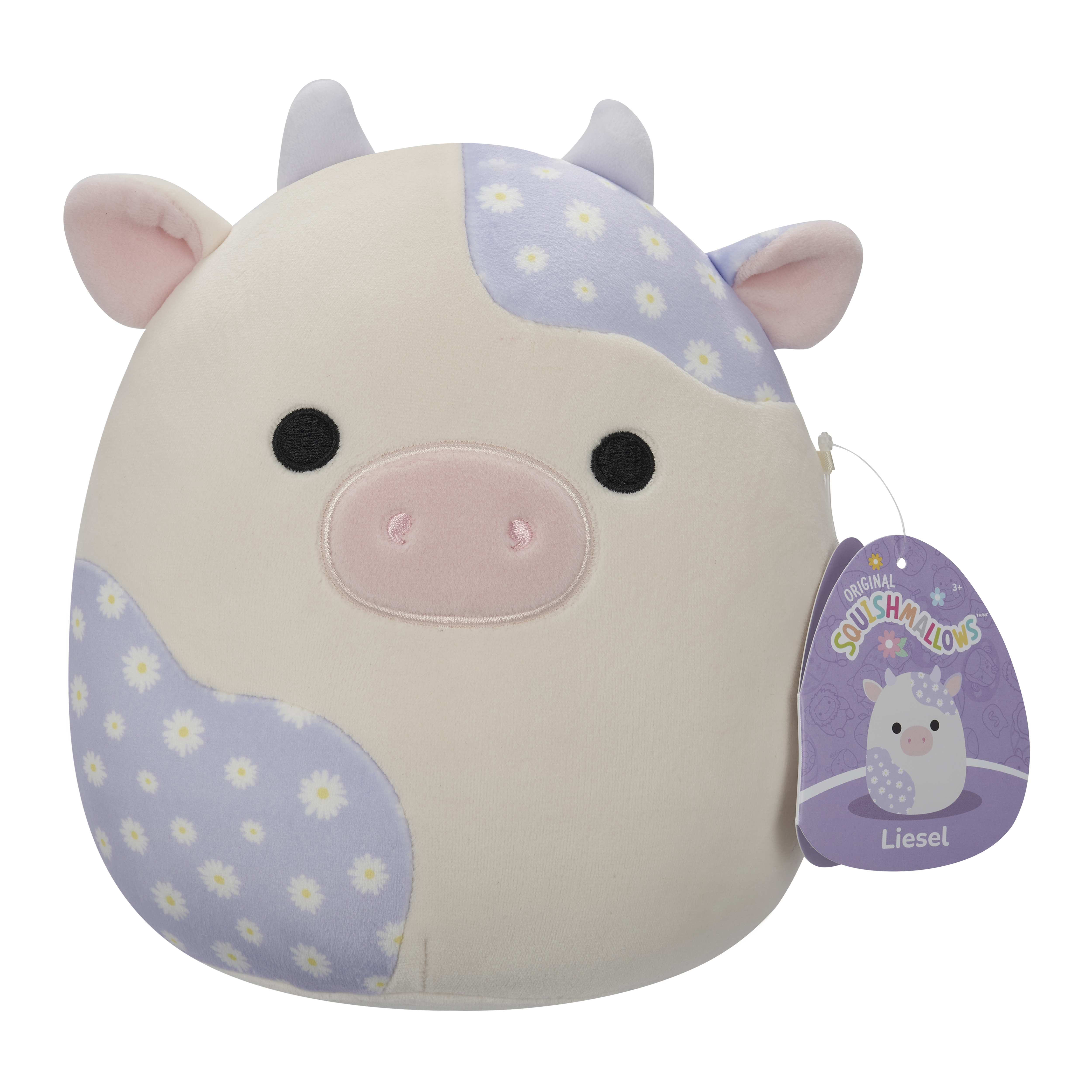 Original Squishmallows 7.5” Liesel Cream And Lavender Floral Print Cow