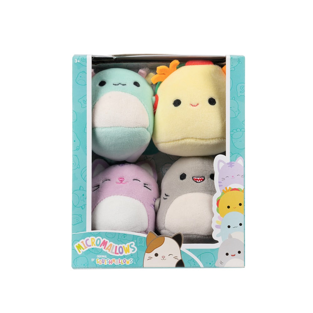Squishmallows Original Micromallows 4-Pack  Irina Axolotl, Tabitha Cat, Tex Taco, Gordon Shark