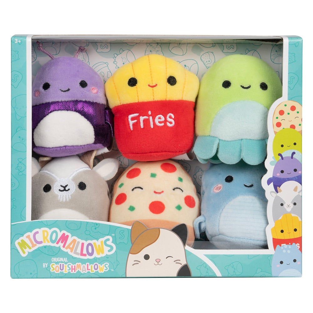 Squishmallows Original Micromallows 6-Pack – Axel Beetle, Lune Loch Ness Monster, Malcolm Mushroom, Orphie Octopus, Pep Pizza, Walker Goat