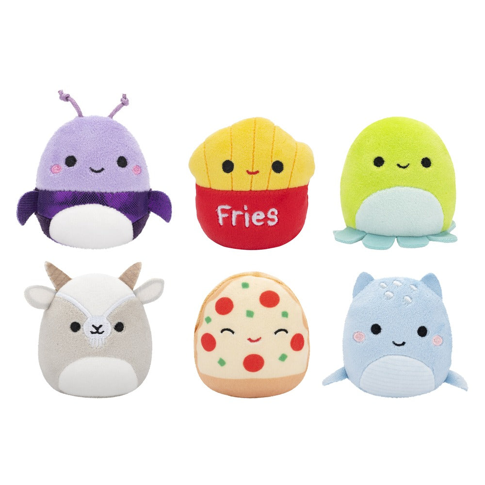 Squishmallows Original Micromallows 6-Pack – Axel Beetle, Lune Loch Ness Monster, Malcolm Mushroom, Orphie Octopus, Pep Pizza, Walker Goat