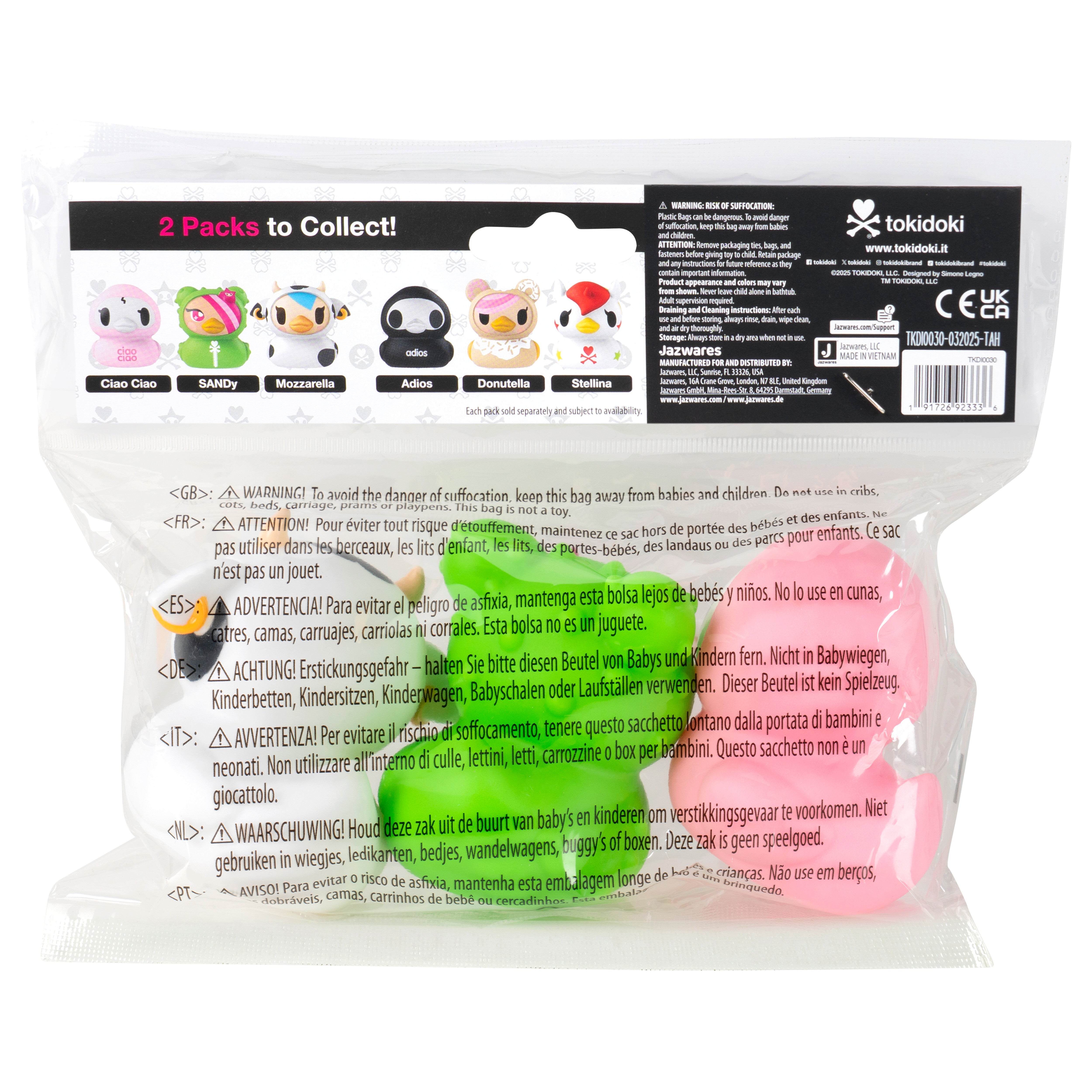 Tokidoki Duckz 3 Pack Assortment - Ciao Ciao, Mozzarella, Sandy, Donutella, Adios, Stellina - Officially Licensed Tokidoki Product From Jazwares