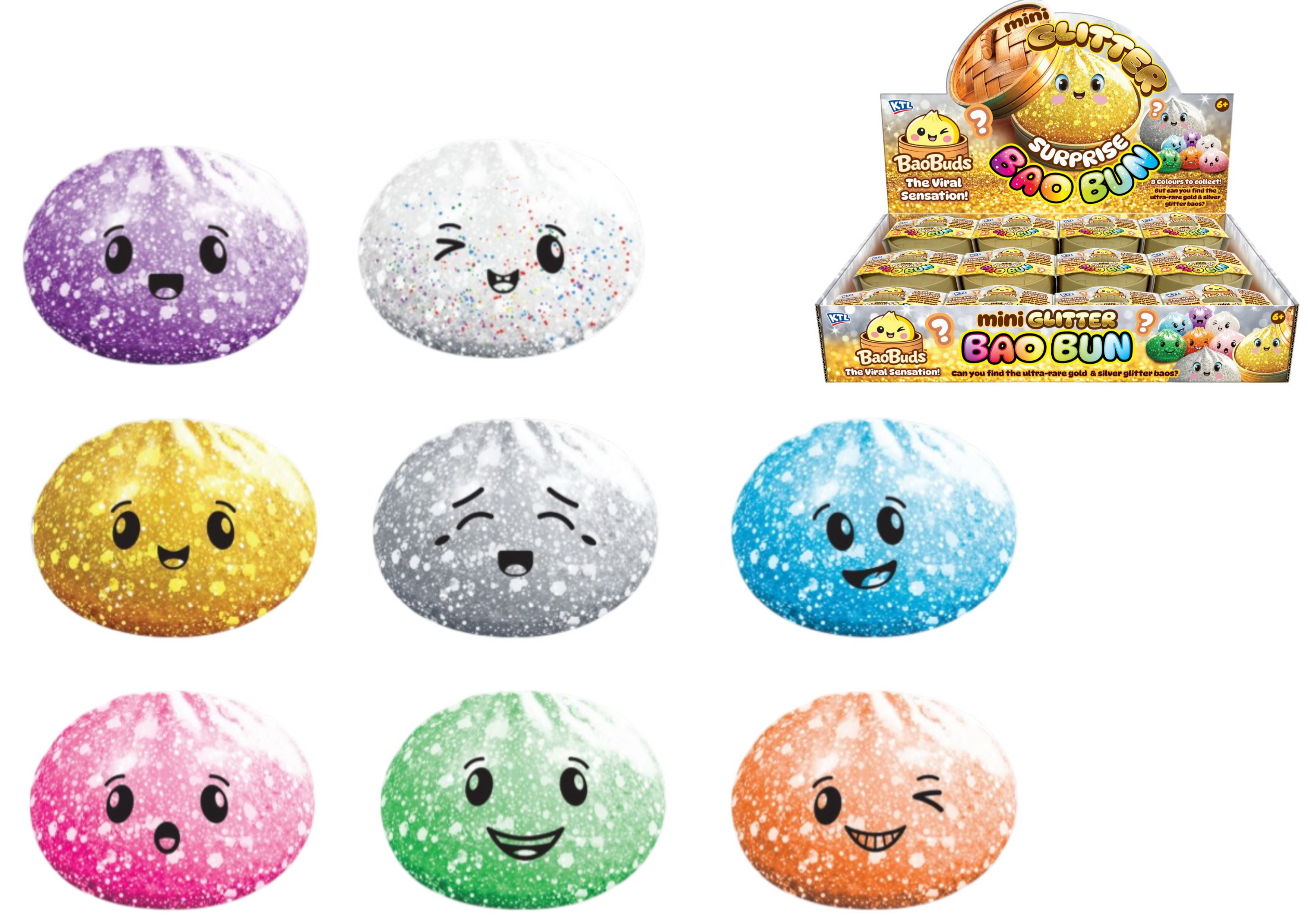 Glitter Mini Bao Buns In Dumpling Case (Squishy Dumpling) Assortment