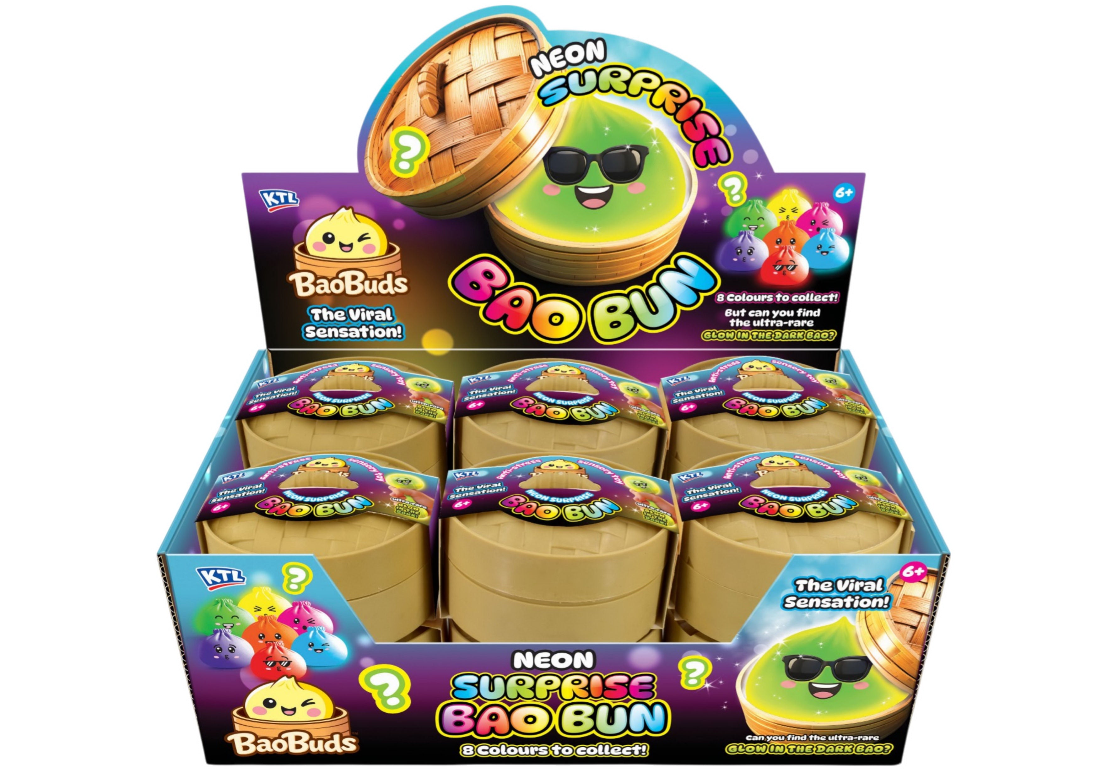 Neon And Glow In The Dark Squishy Dumpling Bao Buns With Dumpling Case Assortment