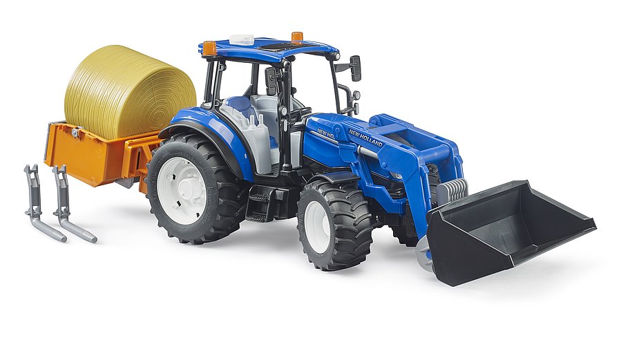 Bruder New Holland T5.120 With Slip-On Frontloader, Dump Box And Forks