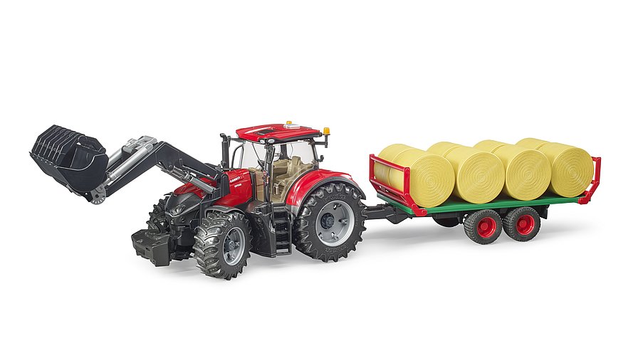 Bruder Case Ih With Frontloader, Trailer & 8 Bales