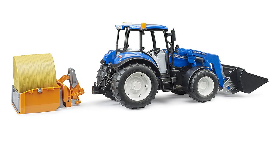 Bruder New Holland T5.120 With Slip-On Frontloader, Dump Box And Forks