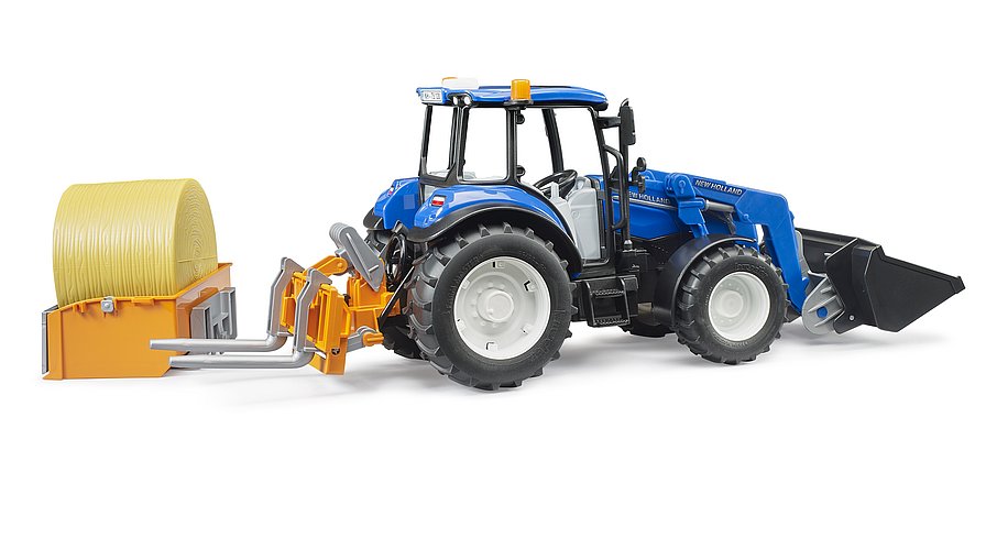 Bruder New Holland T5.120 With Slip-On Frontloader, Dump Box And Forks