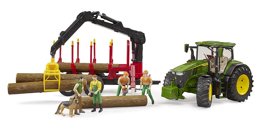 Bruder John Deere 7R 350 With Forestry Trailer & 4 Trunks