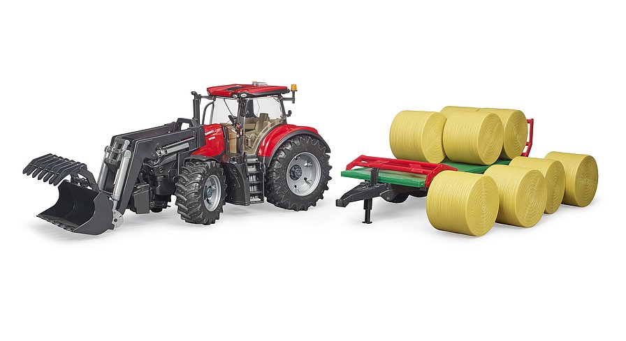 Bruder Case Ih With Frontloader, Trailer & 8 Bales