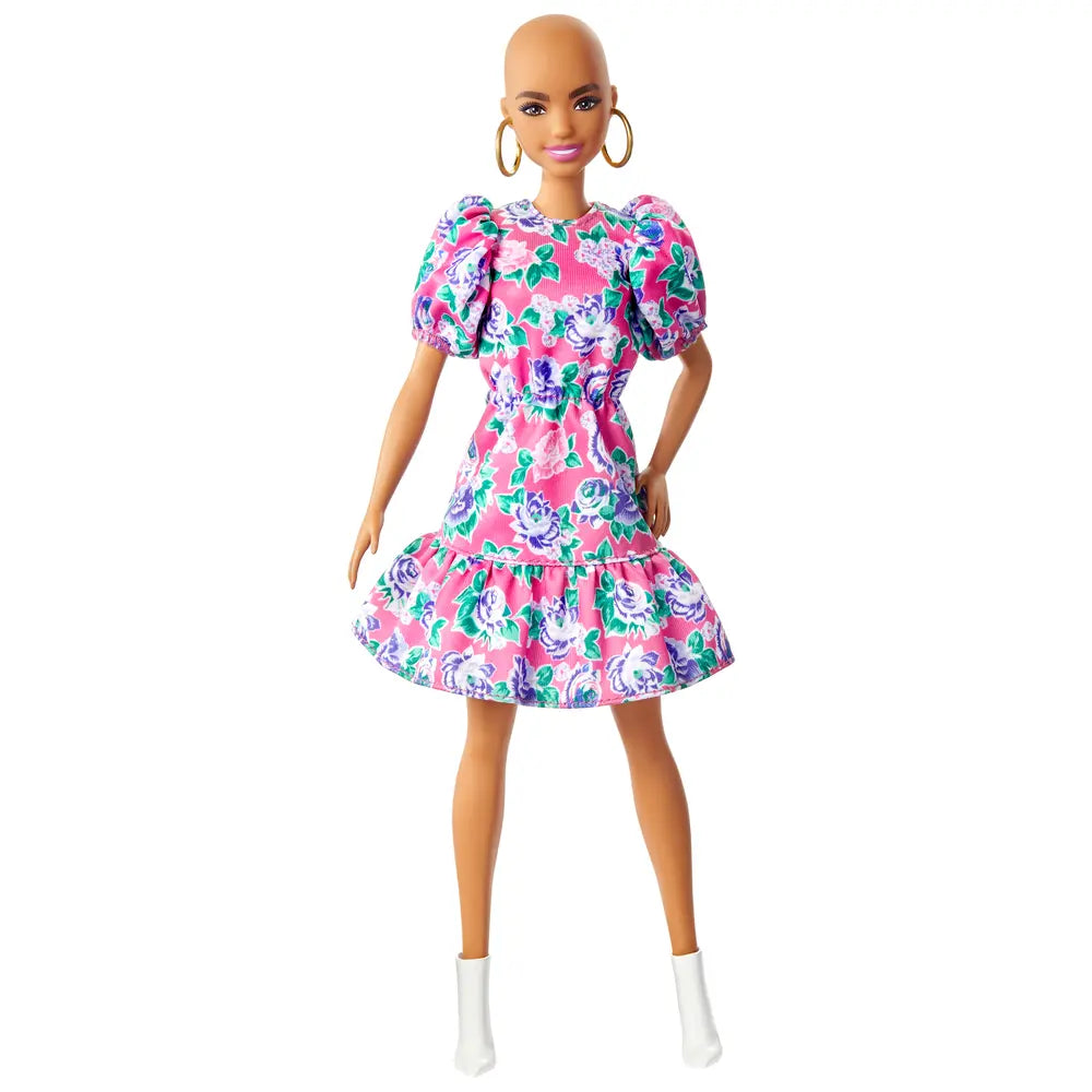 Barbie Fashionista Doll With No Hair & Floral Peplum Dress