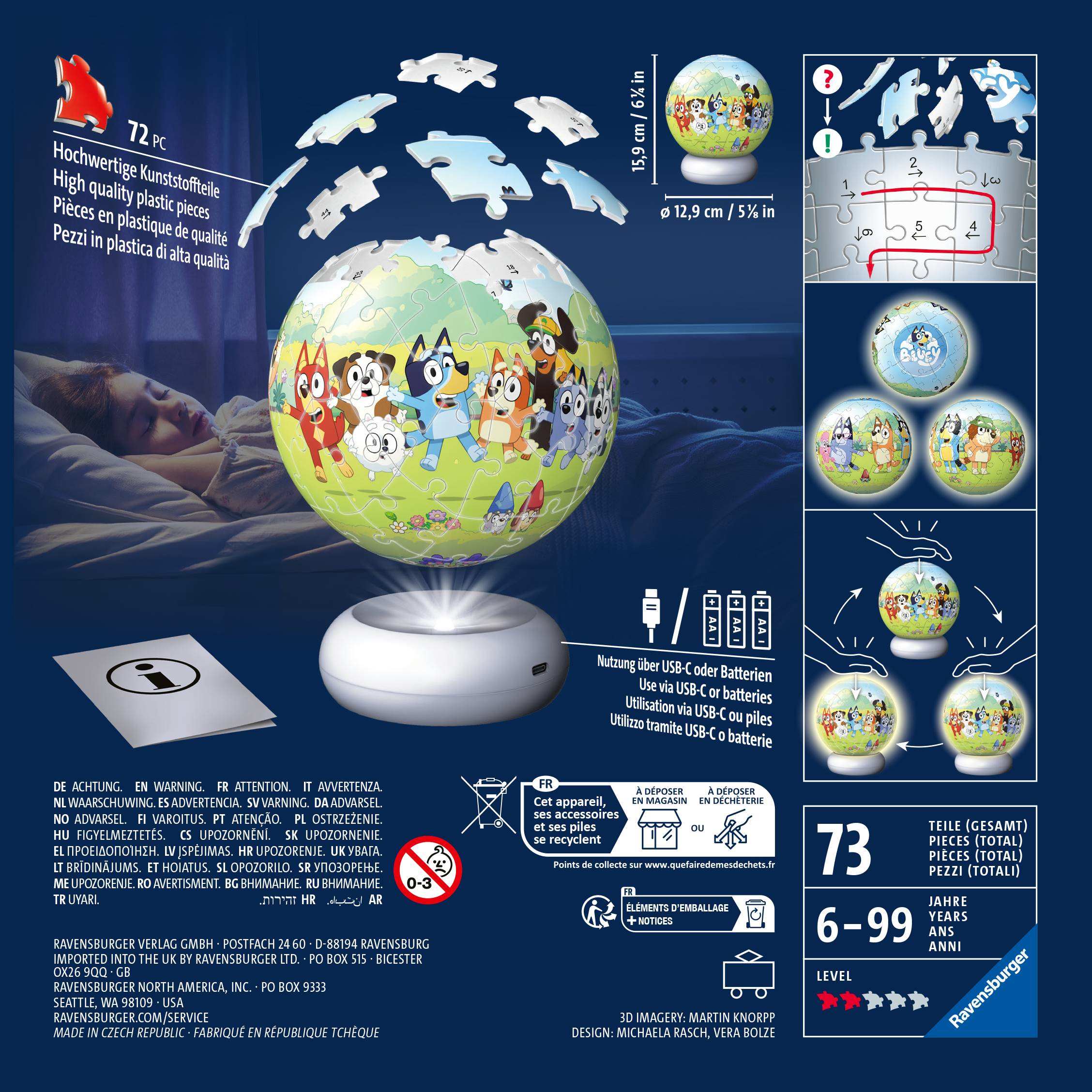 Ravensburger Bluey Lit 72 Piece 3D Jigsaw Puzzle - Night Light