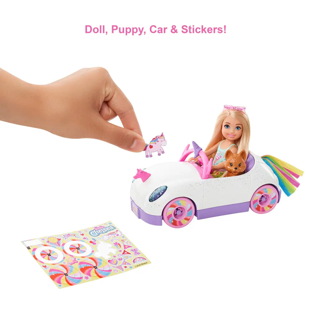 Barbie Chelsea Doll With Unicorn-Themed Car Toy