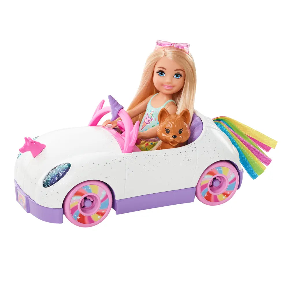 Barbie Chelsea Doll With Unicorn-Themed Car Toy
