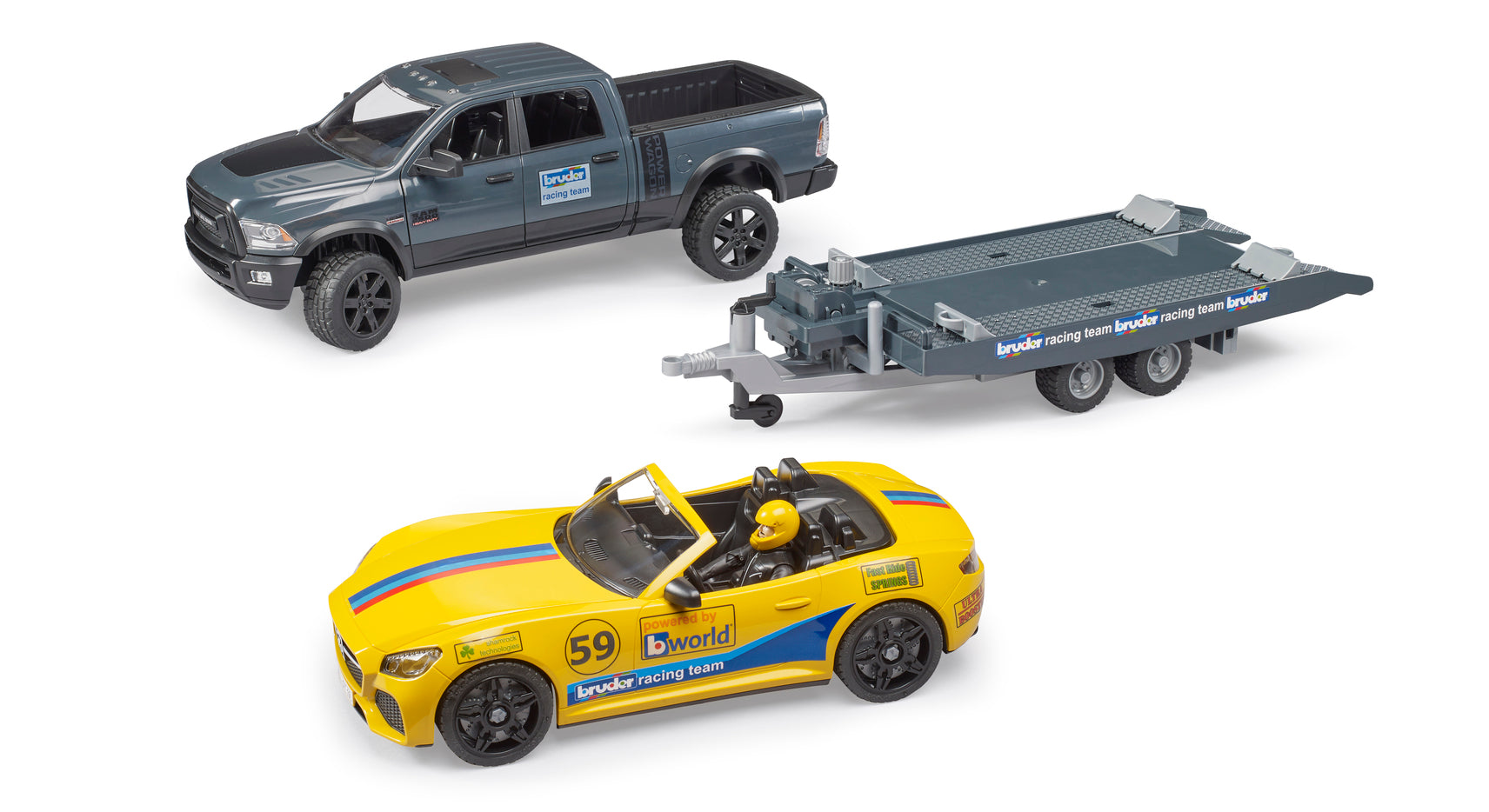 Bruder Ram 2500 Power Wagon And Bruder Roadster Racing Team