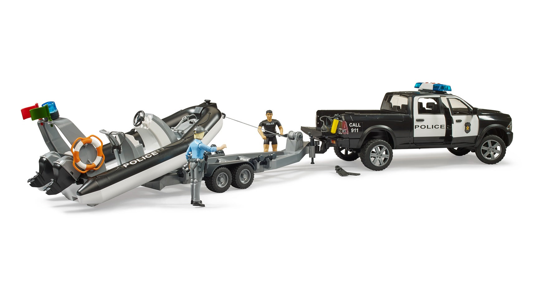 Bruder Ram 2500 Police Pickup W/Trailer & Boat