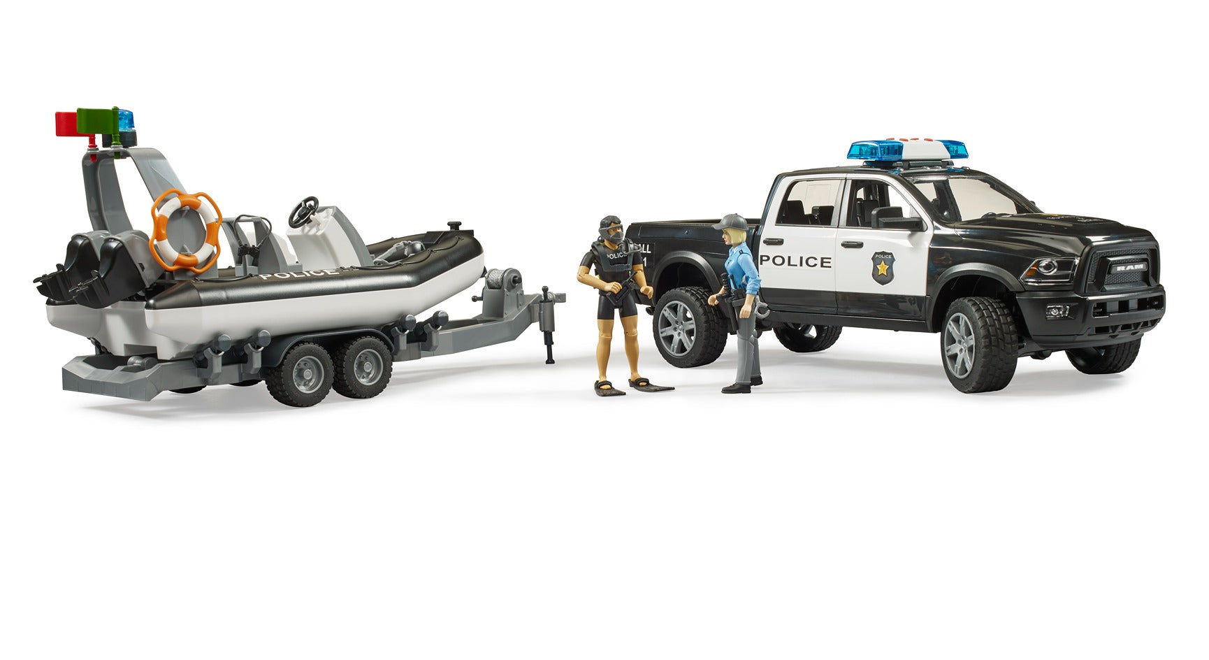 Bruder Ram 2500 Police Pickup W/Trailer & Boat