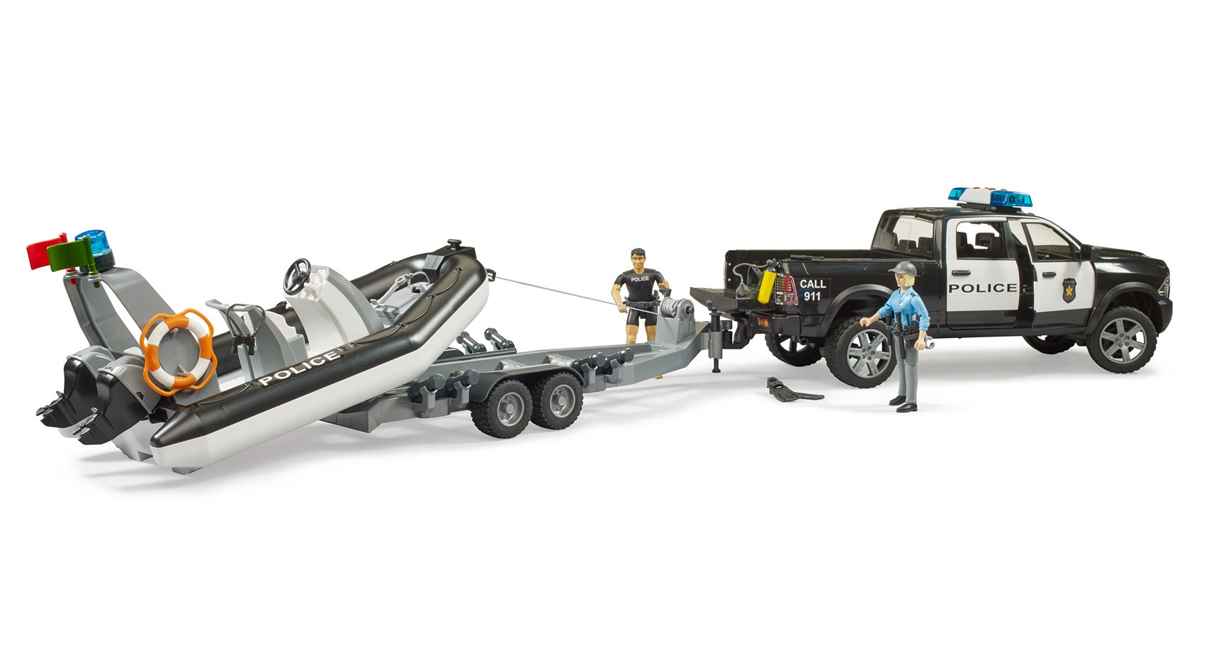 Bruder Ram 2500 Police Pickup W/Trailer & Boat