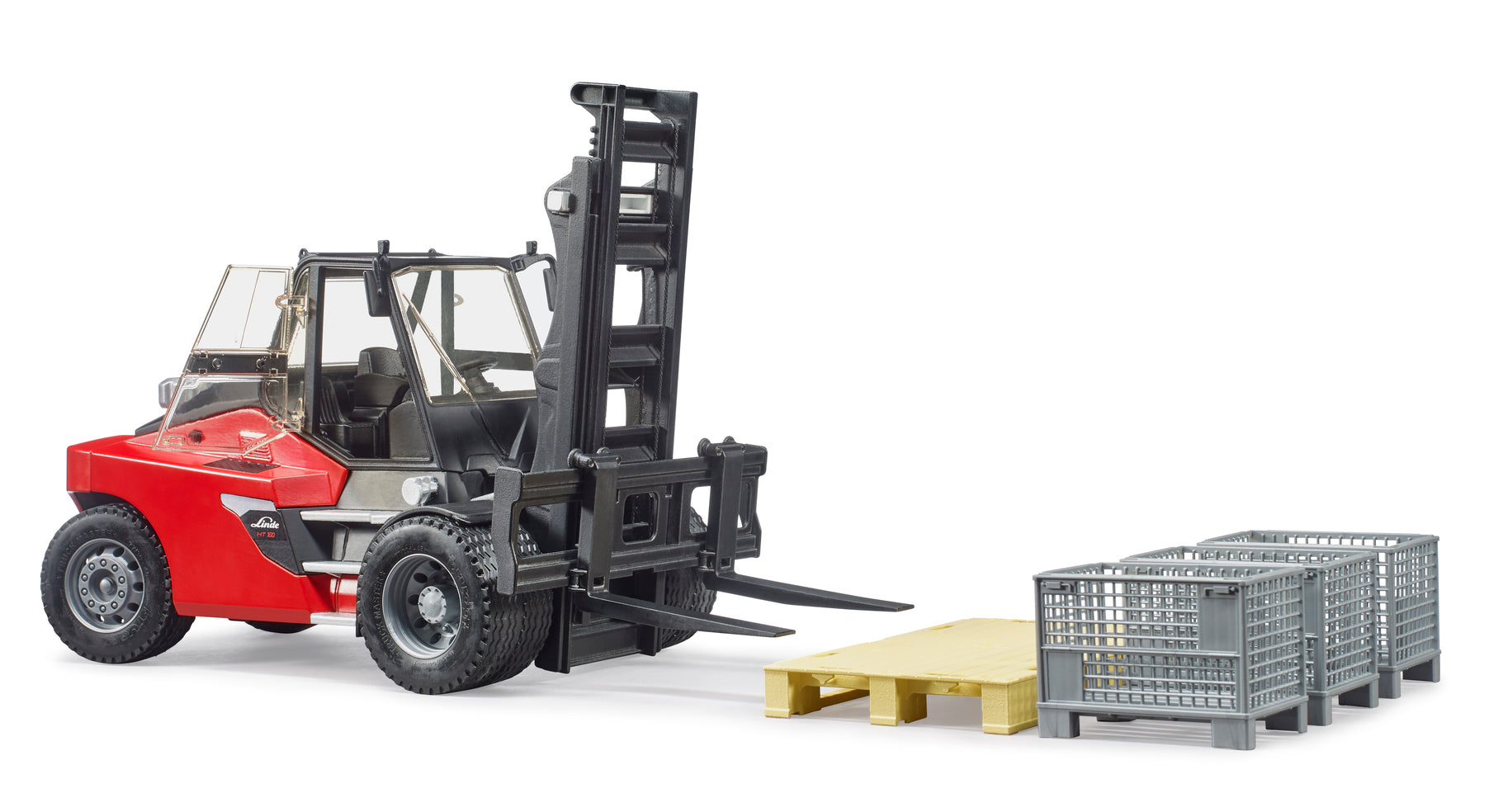 Bruder Linde Ht160 Forklift With Pallet & 3 Pallet Cages