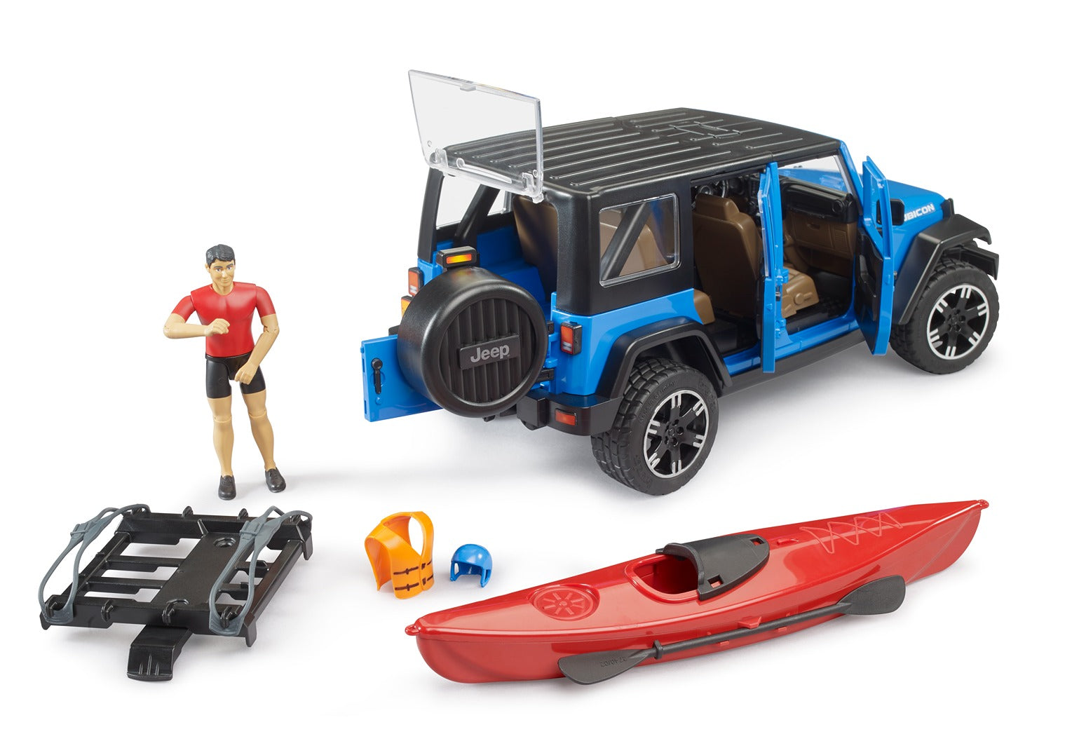 Bruder 1:16 Jeep Wrangler Rubicon With Kayak & Kayaker