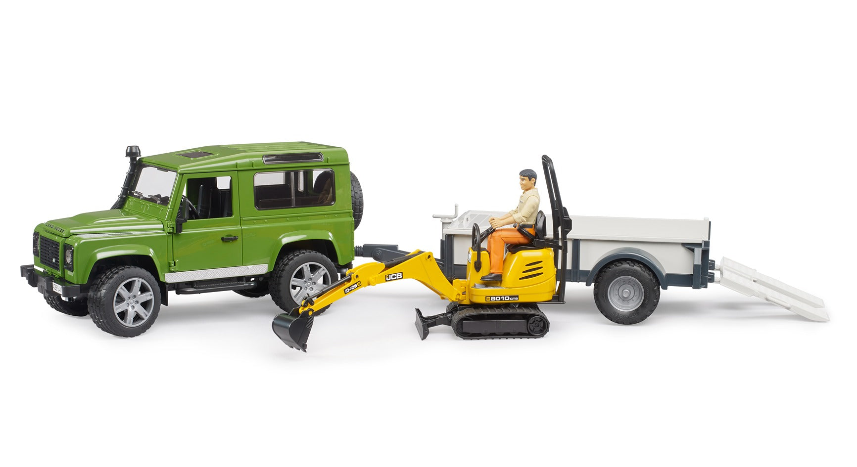 Bruder 1:16 Landrover With Trailer & Jcb Excavator