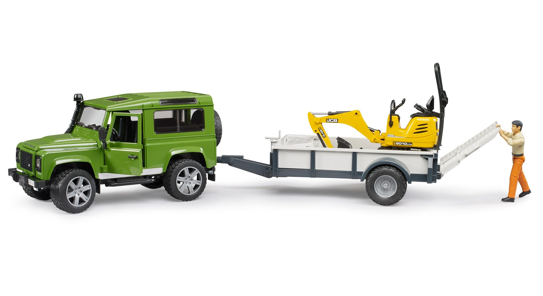 Bruder 1:16 Landrover With Trailer & Jcb Excavator
