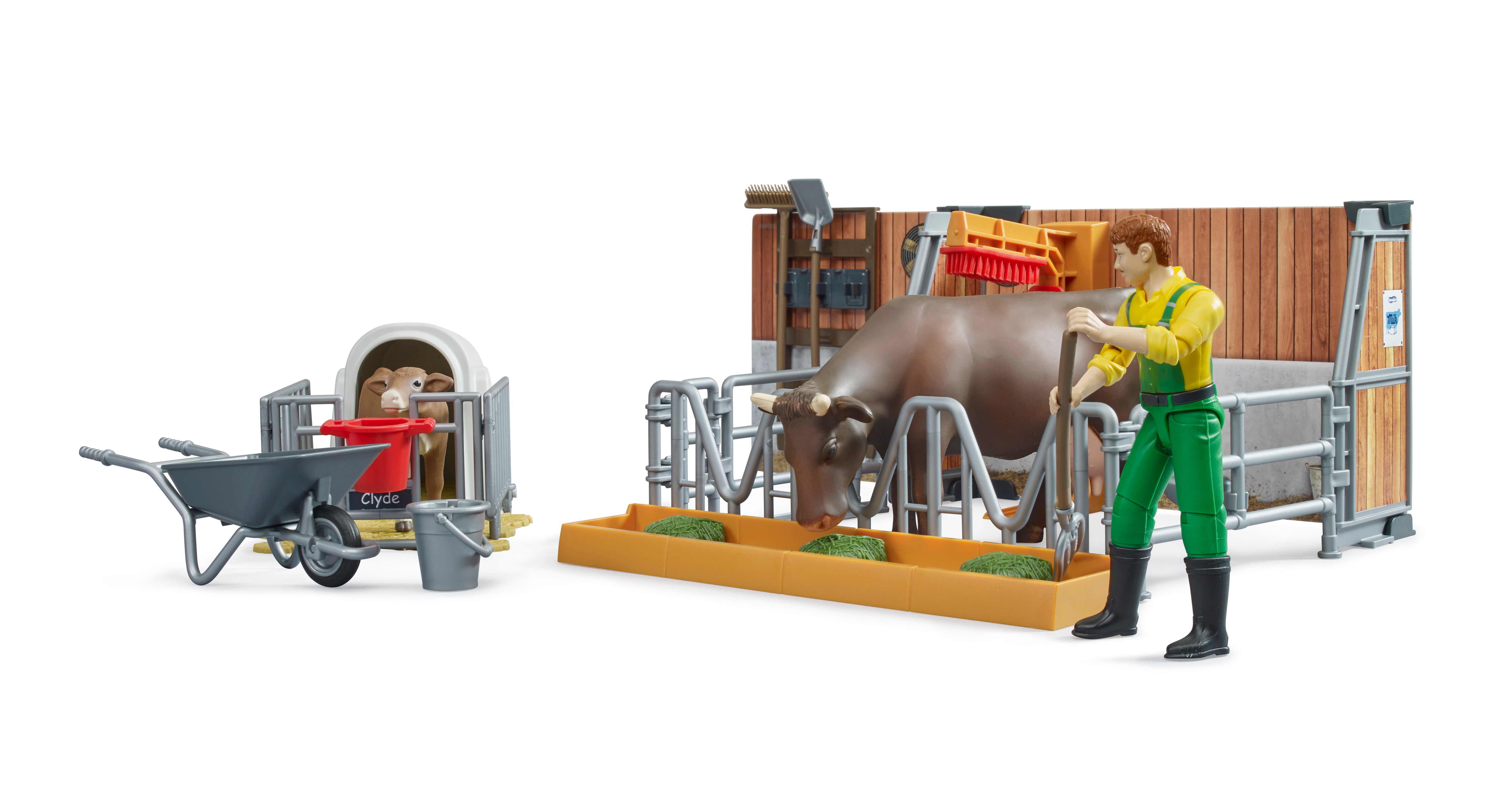 Bruder Bworld Cow & Calf Barn With Farmer